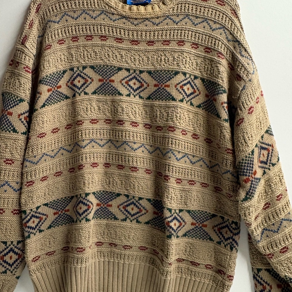 VTG Pendleton LOBO cotton Browns Blue Rust Fair Isle Sweater Unisex M